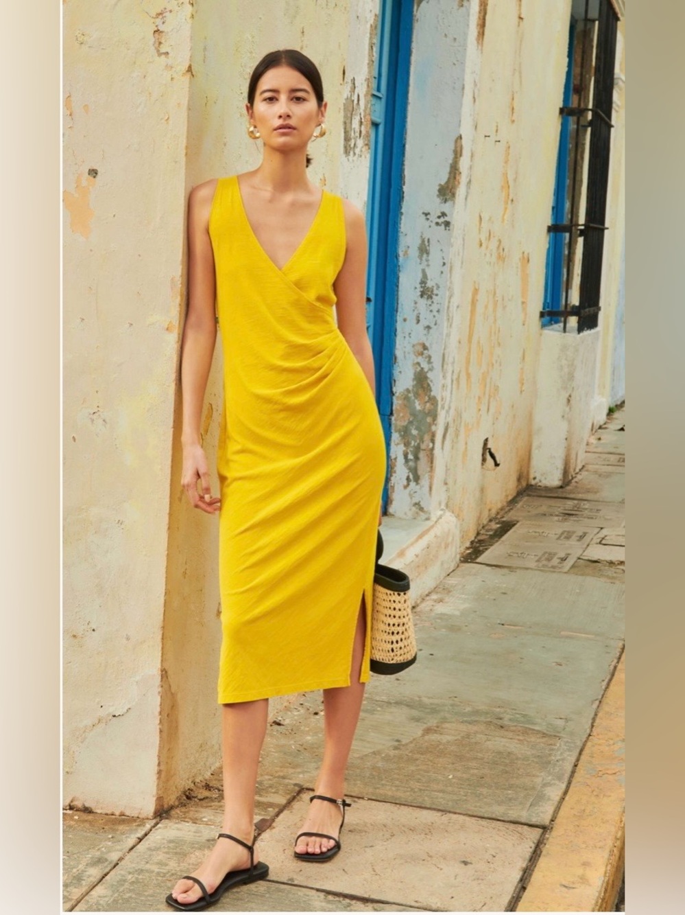 Nation LTD Melrose Sleeveless V-Neck Midi Dress In Sulfur Womens size Large